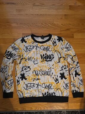 Crewneck Sweater with Black & Yellow Graffiti Print